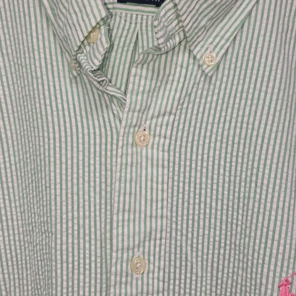 Vintage Ralph Lauren Classic Fit Seersucker Short Sleeve Shirt Mens Size XL